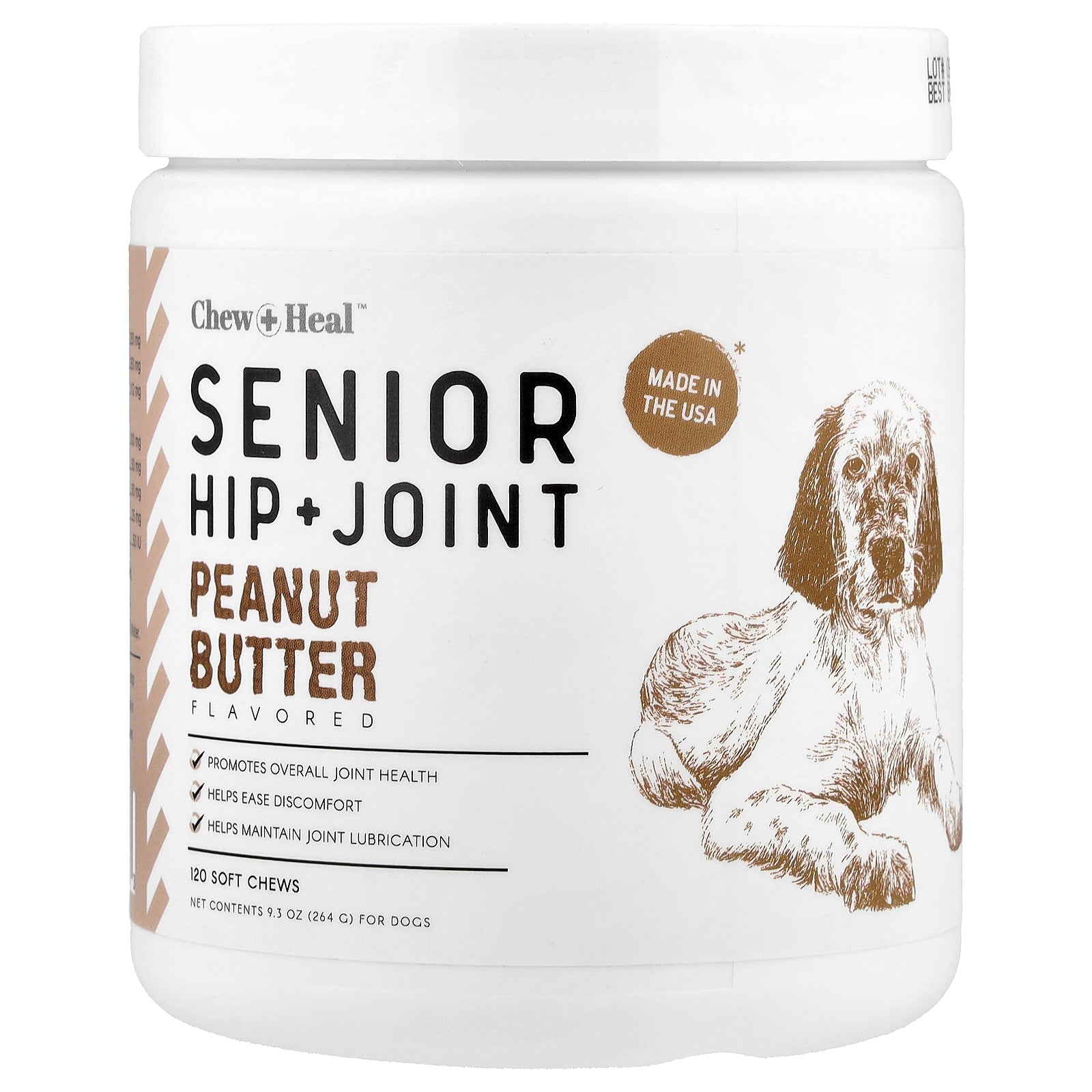 Chew + Heal, Senior Hip + Joint, For Dogs, Peanut Butter , 120 Soft Chews, 9.3 oz (264 g)