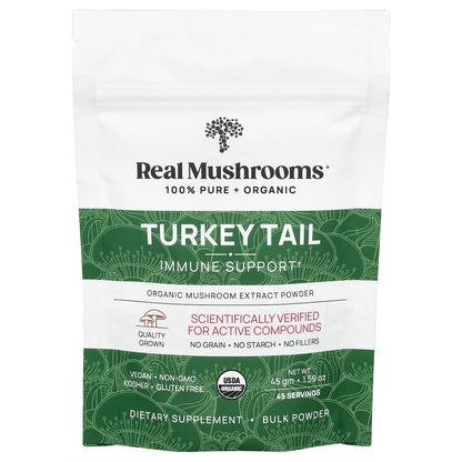 Real Mushrooms, Turkey Tail, Organic Mushroom Extract Powder, 1.59 oz (45 gm)