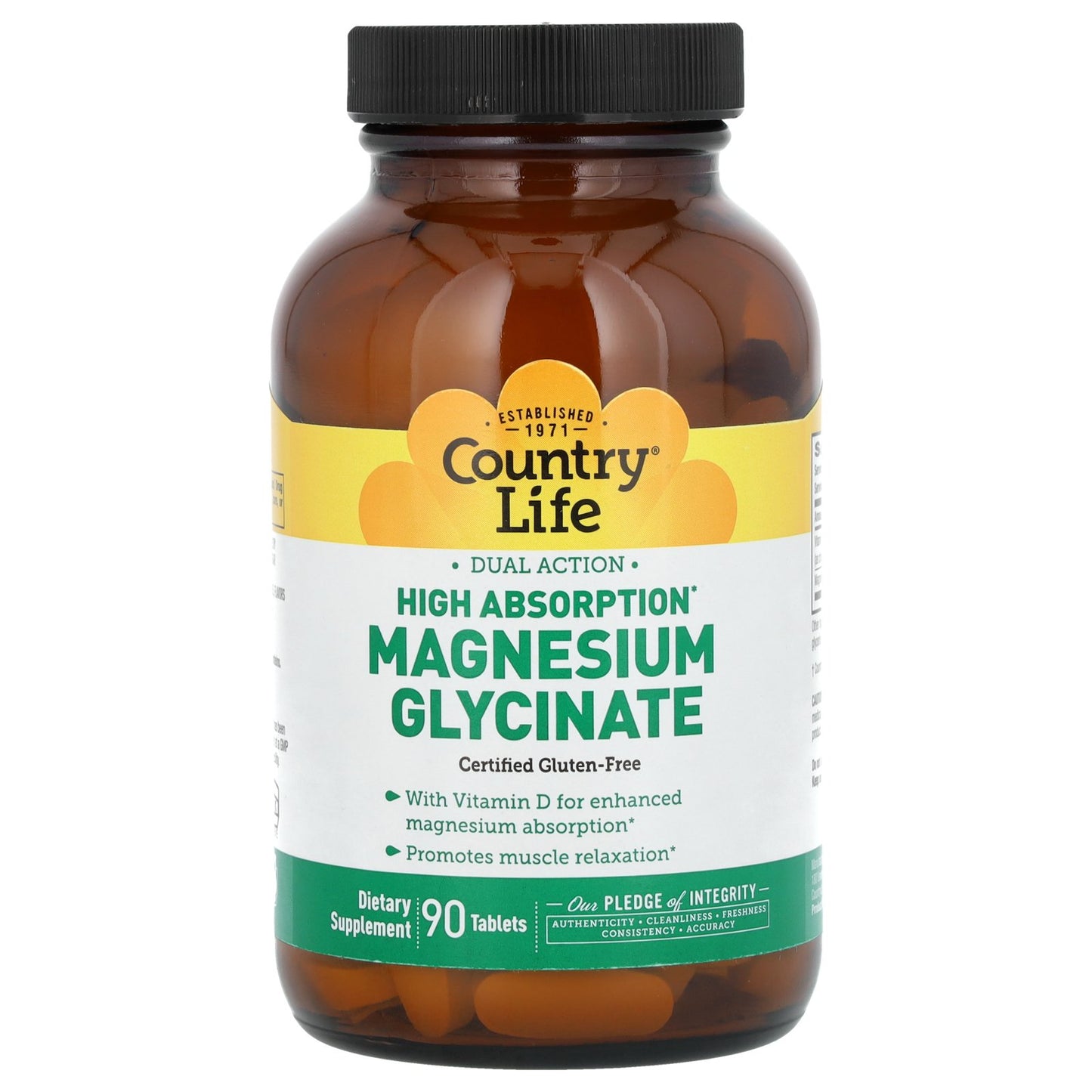 Country Life, High Absorption Dual Action Magnesium Glycinate, 90 Tablets