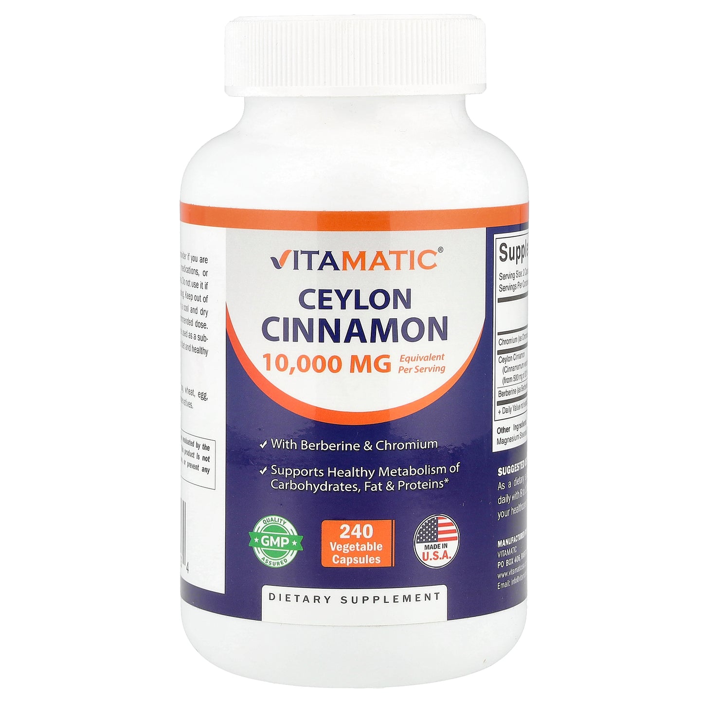Vitamatic, Ceylon Cinnamon, 240 Vegetable Capsules