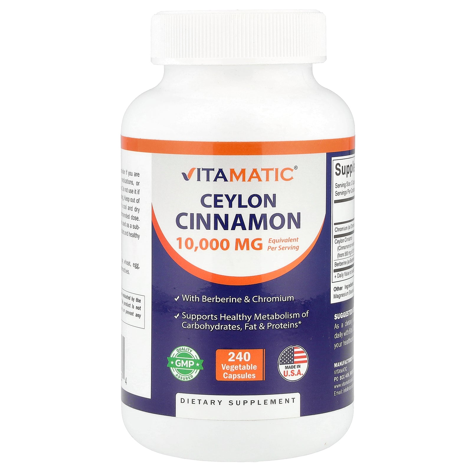 Vitamatic, Ceylon Cinnamon, 240 Vegetable Capsules