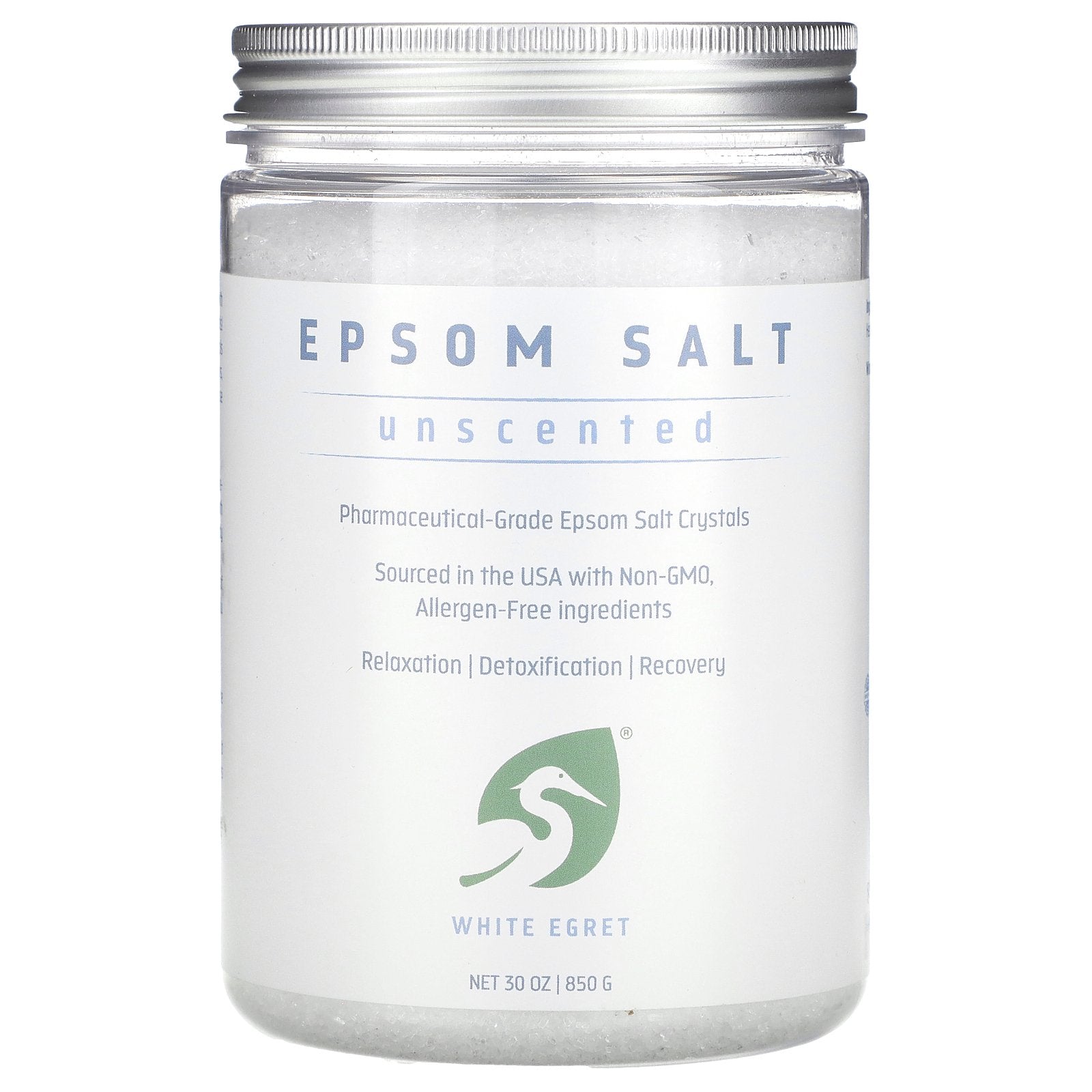 White Egret Personal Care, Epsom Salt, Unscented, 30 oz (850 g)