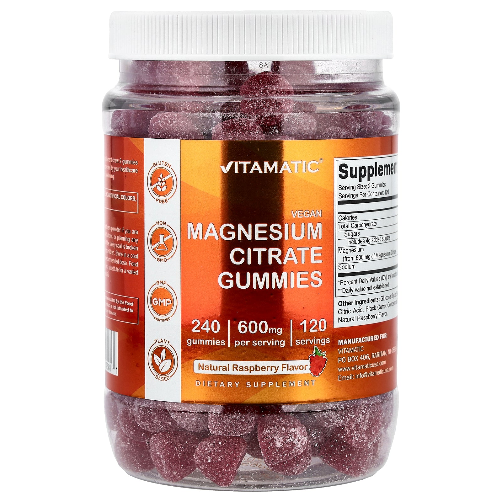 Vitamatic, Magnesium Citrate Gummies, Natural Raspberry, 240 Gummies (300 mg per Gummy)