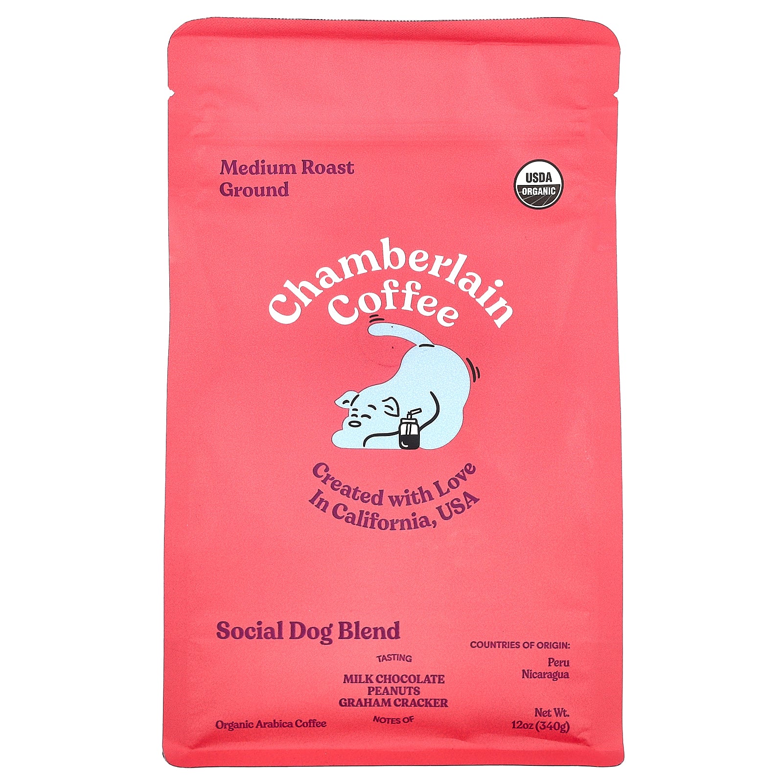 Chamberlain Coffee, Social Dog Blend, Ground, Medium Roast, 12 oz (340 g)