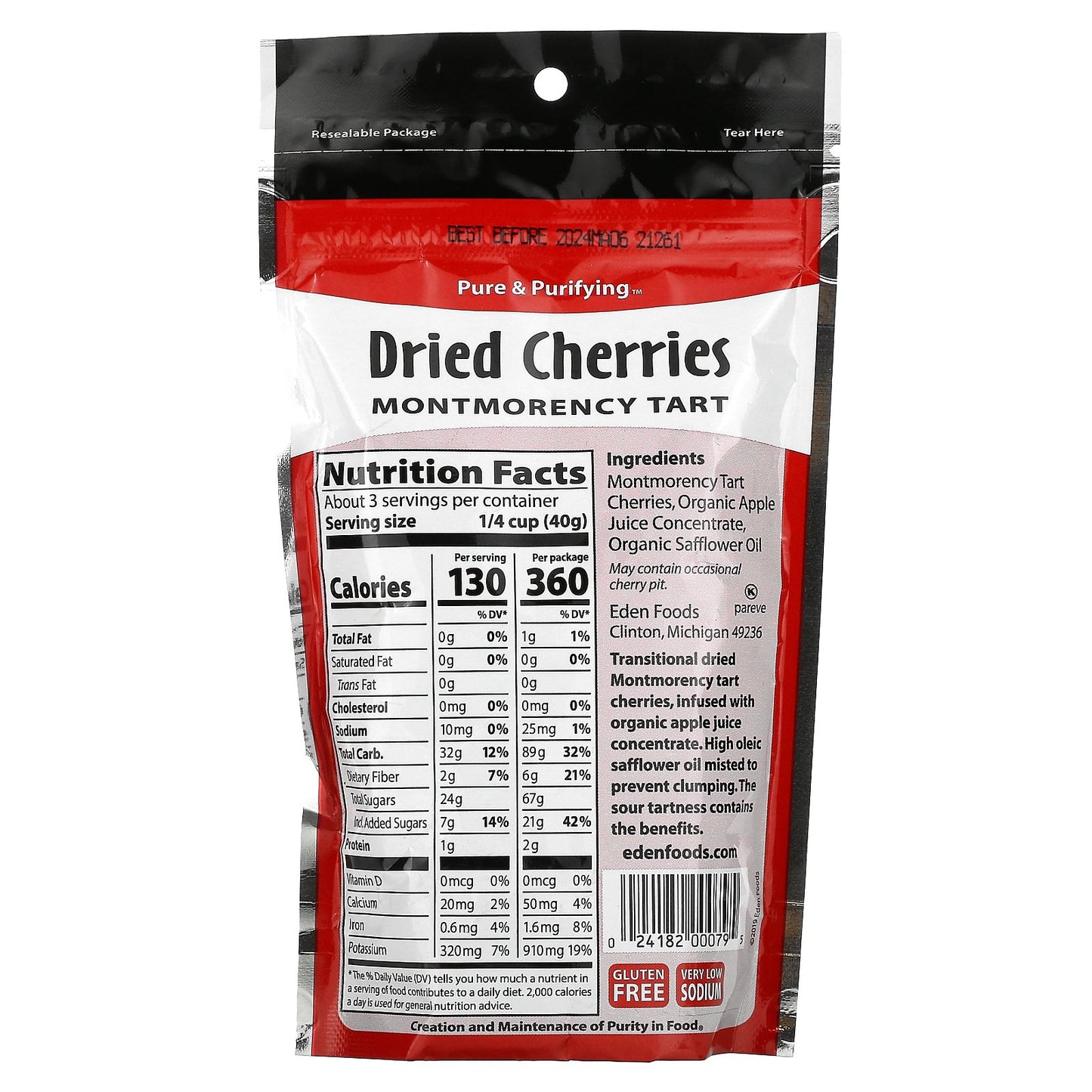 Eden Foods, Selected, Dried Cherries Montmorency Tart, 4 oz (113 g)