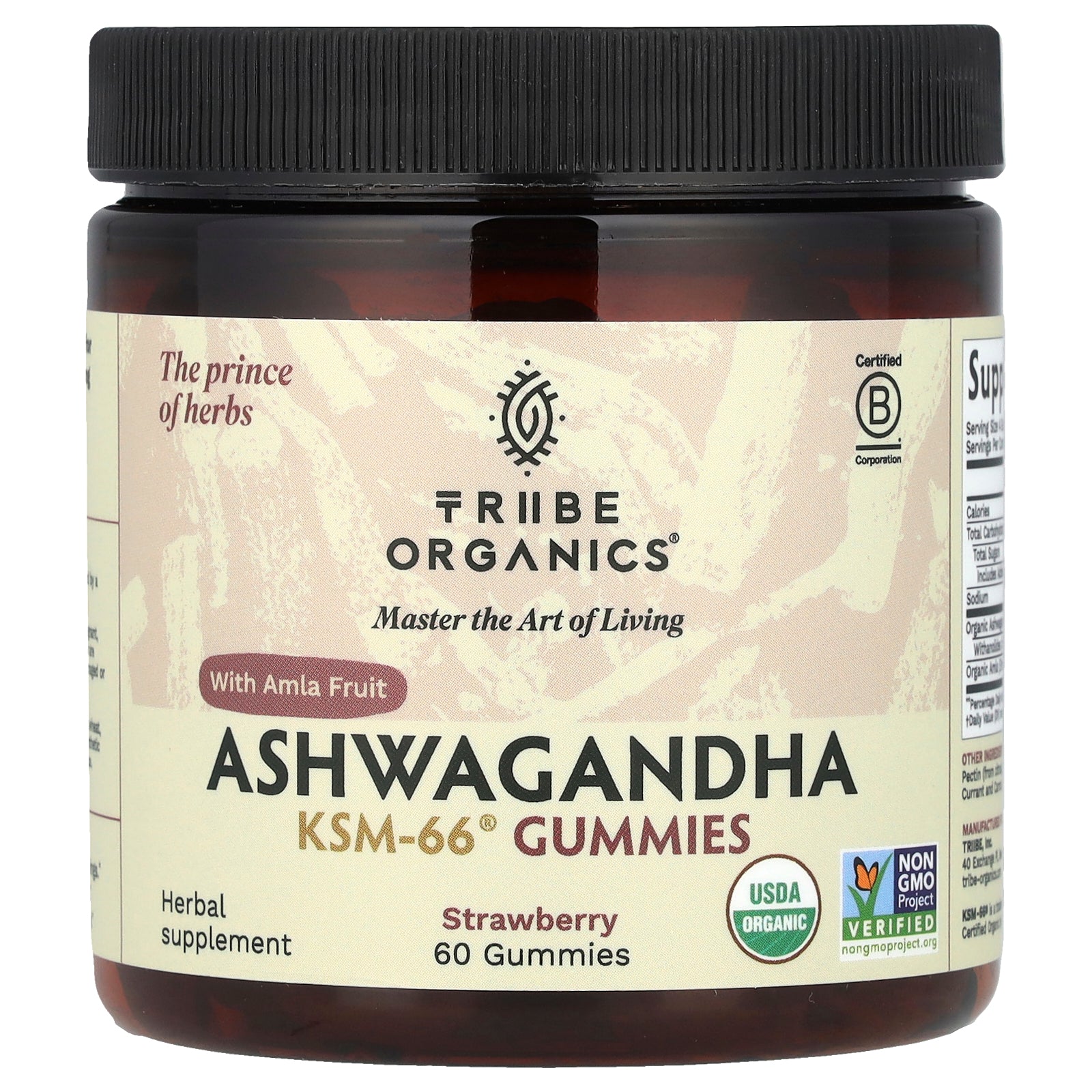 Tribe Organics, Ashwagandha KSM-66® with Amla Fruit, Strawberry, 60 Gummies