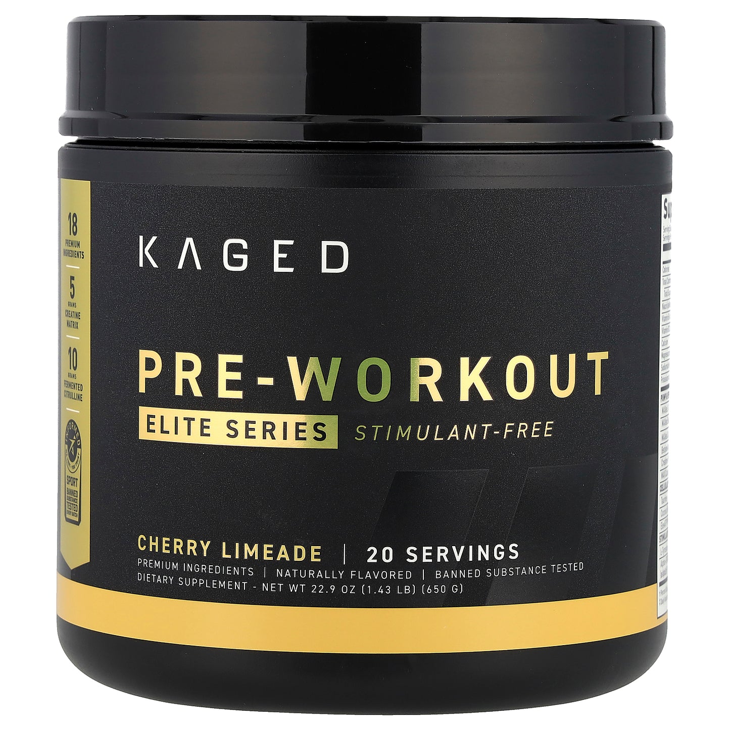 Kaged, Elite Series, Pre-Workout, Stimulant Free, Cherry Limeade, 1.43 lb (650 g)