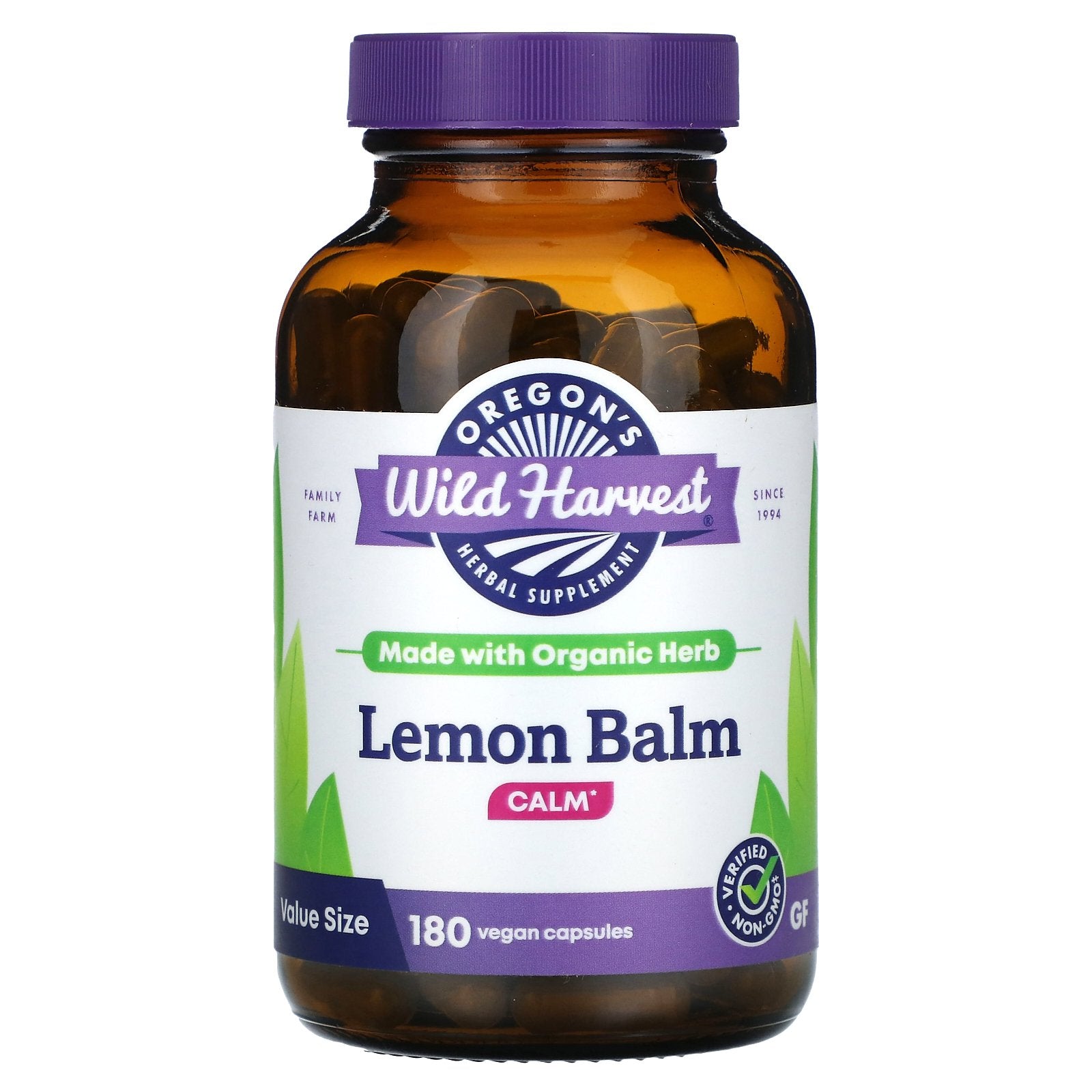 Oregon's Wild Harvest, Lemon Balm, 180 Vegan Capsules (375 mg per Capsule)