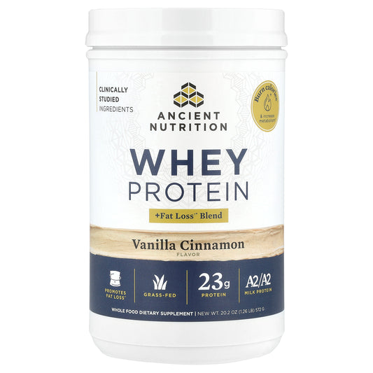 Ancient Nutrition, Whey Protein + Fat Loss Blend, Vanilla Cinnamon, 1.26 lb (572 g)