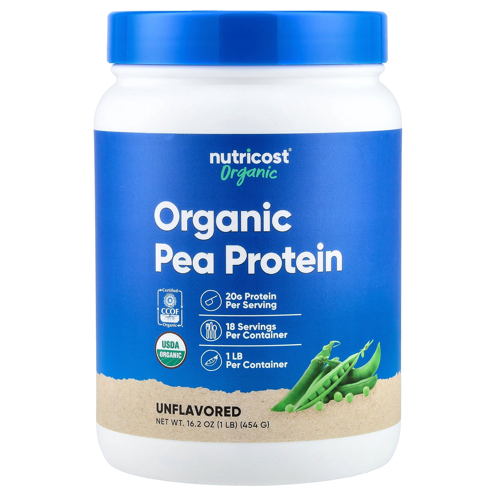 Nutricost, Organic Pea Protein, Unflavored, 1 lb (454 g)