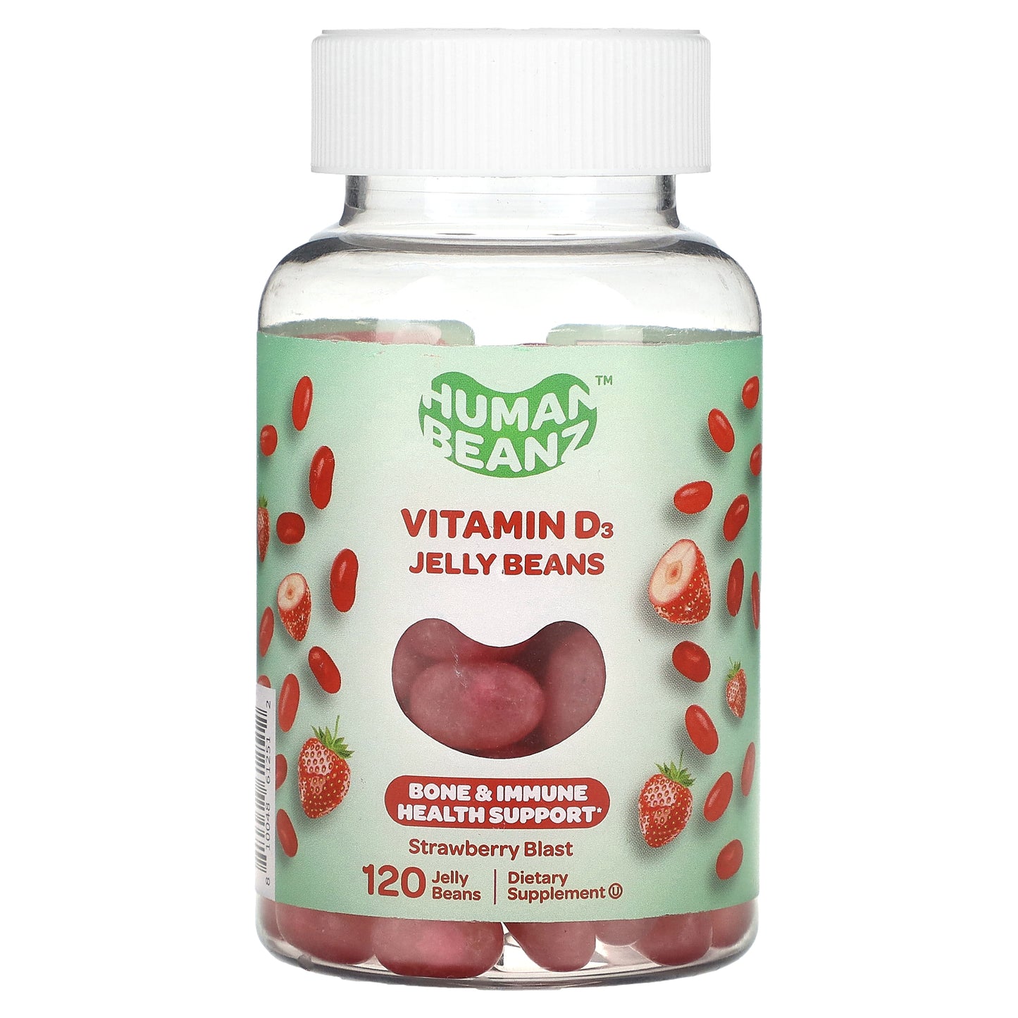 Human Beanz, Vitamin D3 Jelly Beans, Strawberry Blast, 50 mcg, 120 Jelly Beans (12.5 mcg per Jelly Bean)