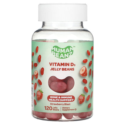 Human Beanz, Vitamin D3 Jelly Beans, Strawberry Blast, 50 mcg, 120 Jelly Beans (12.5 mcg per Jelly Bean)