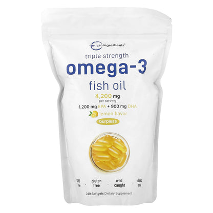 Micro Ingredients, Triple Strength Omega-3 Fish Oil, Lemon, 4,200 mg, 240 Softgels (1,400 mg per Softgel)