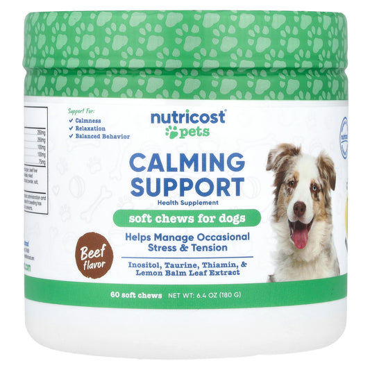 Nutricost, Pets, Calming Support, For Dogs, Beef, 60 Soft Chews, 6.4 oz (180 g)