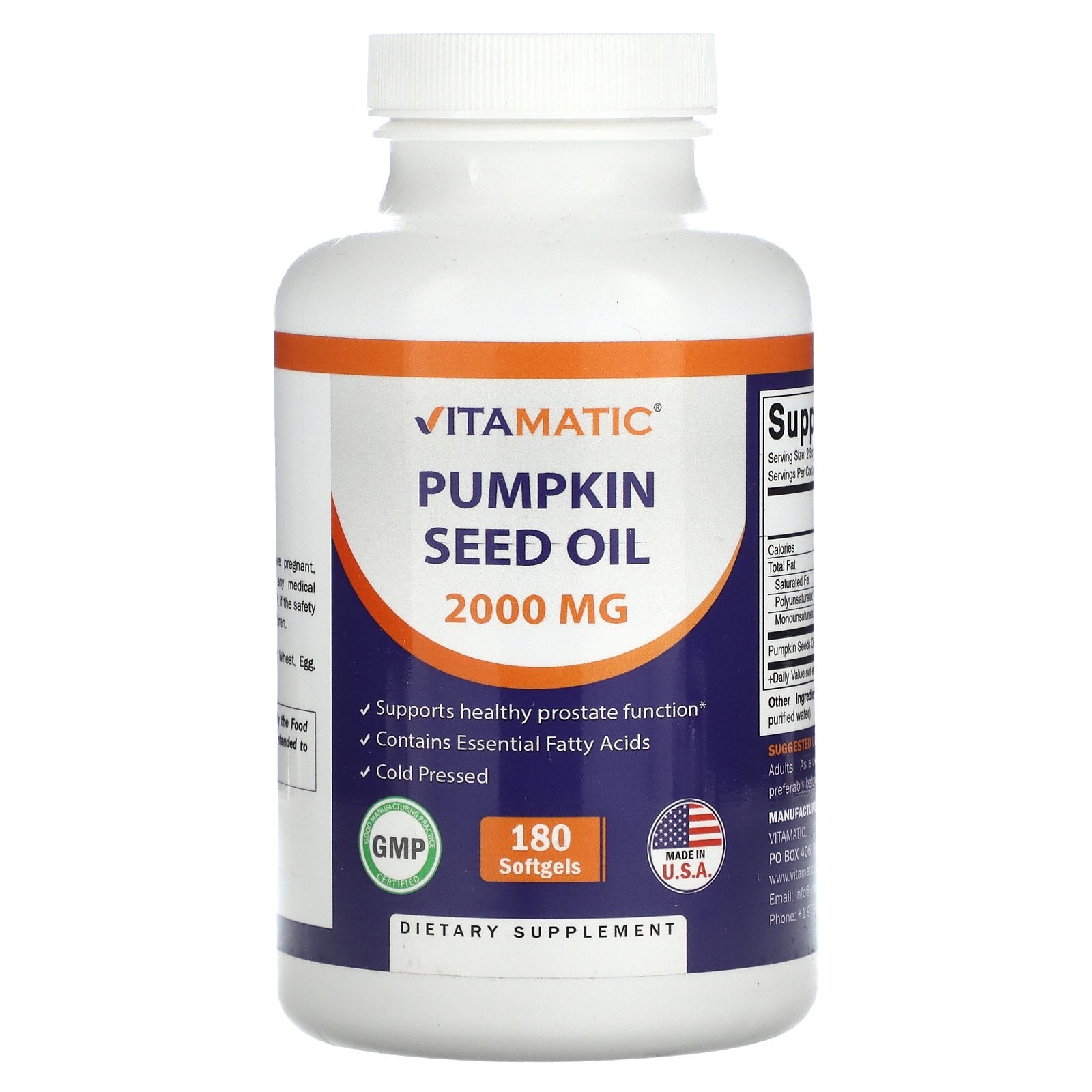 Vitamatic, Pumpkin Seed Oil, 180 Softgels (1,000 mg per Softgel)