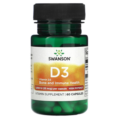 Swanson, Vitamin D3, High Potency, 25 mcg (1,000 IU), 60 Capsules