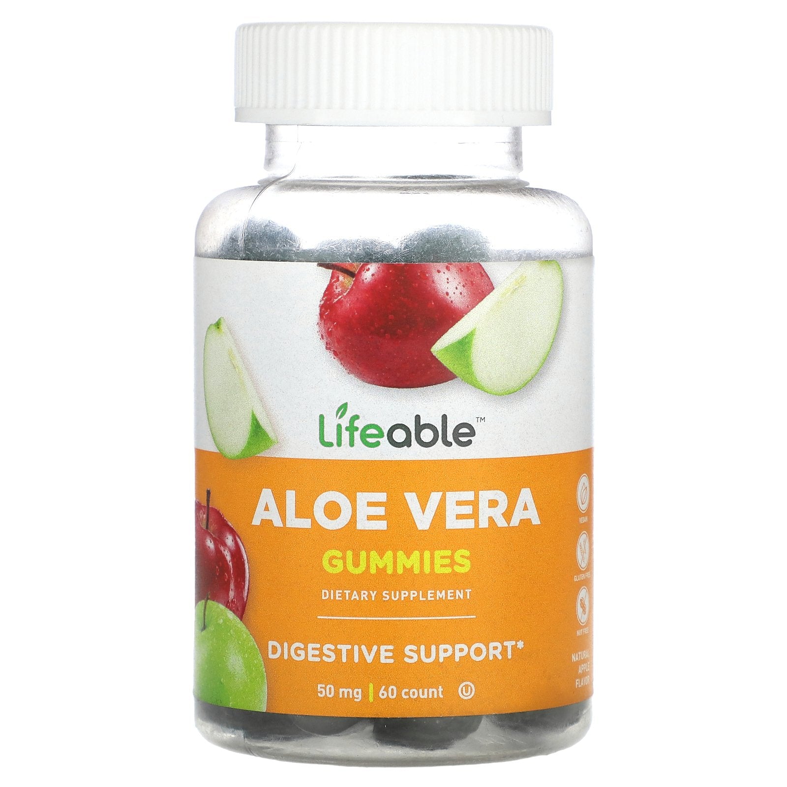 Lifeable, Aloe Vera Gummies, Natural Apple, 50 mg, 60 Gummies (25 mg per Gummy)