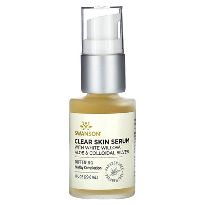 Swanson, Clear Skin Serum With White Willow, Aloe & Colloidal Silver, 1 fl oz (29.6 ml)