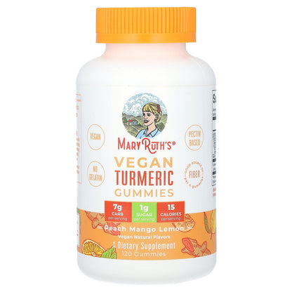 MaryRuth's, Vegan Turmeric Gummies, Peach Mango Lemon, 120 Gummies