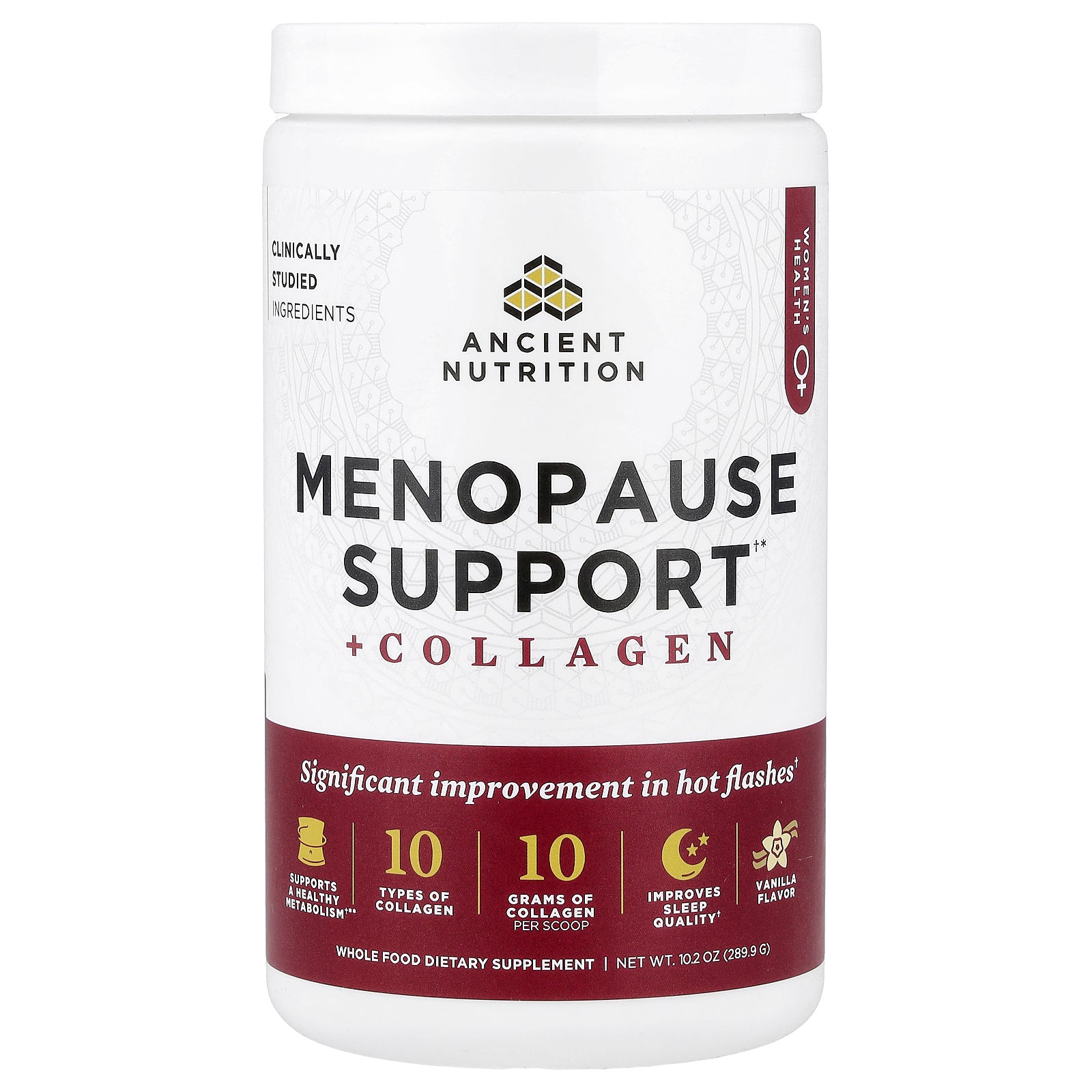 Ancient Nutrition, Menopause Support + Collagen, Vanilla, 10.2 oz (289.9 g)