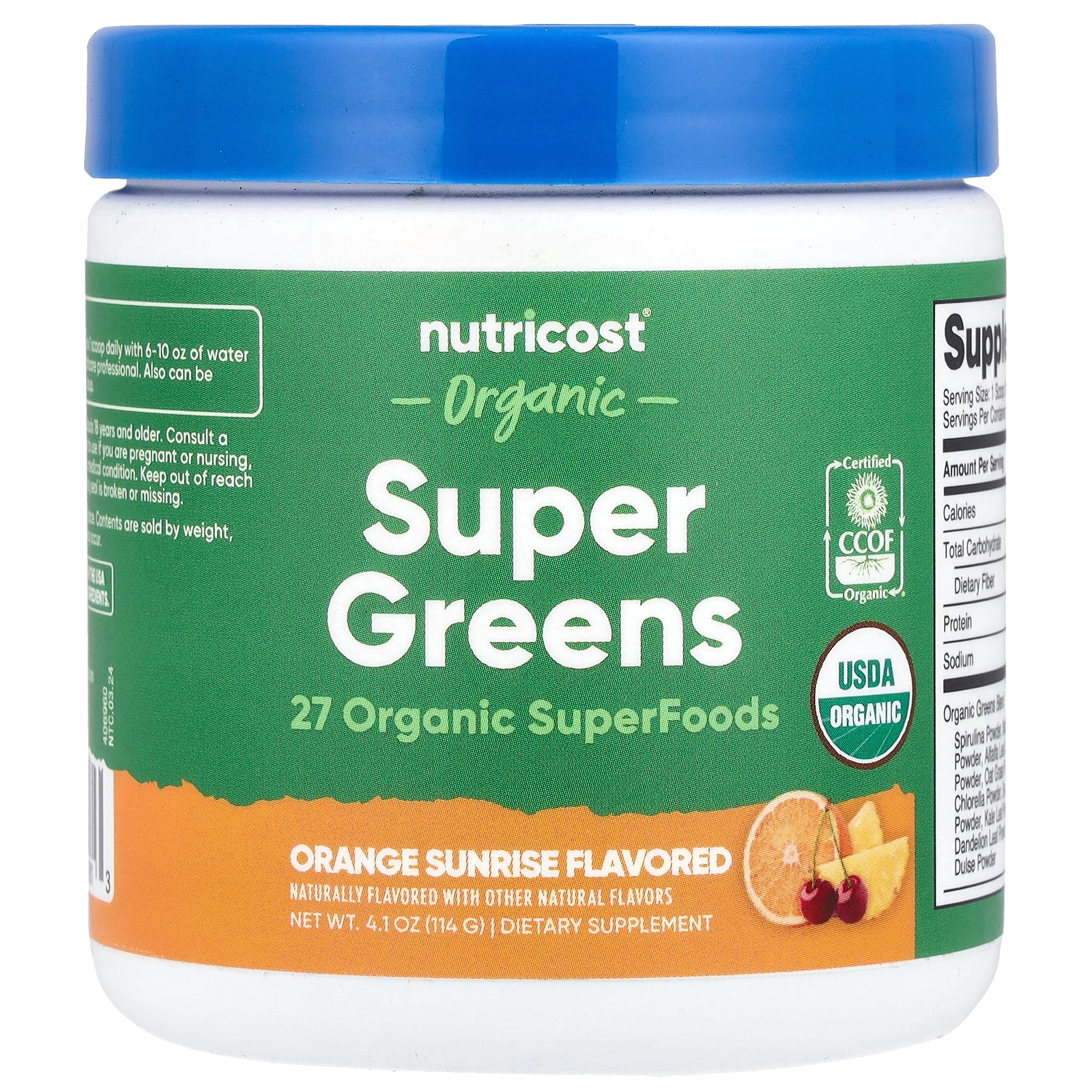 Nutricost, Organic Super Greens, Orange Sunrise, 4.1 oz (114 g)