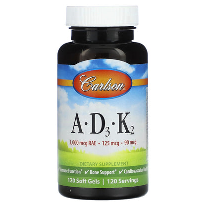 Carlson, A, D3, K2, 120 Softgels