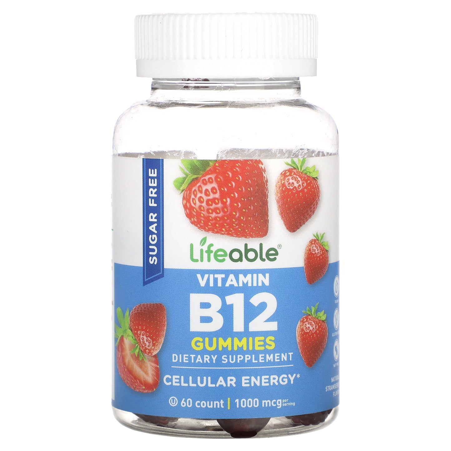Lifeable, Vitamin B12 Gummies, Sugar Free, Natural Strawberry, 60 Gummies (500 mcg per Gummy)
