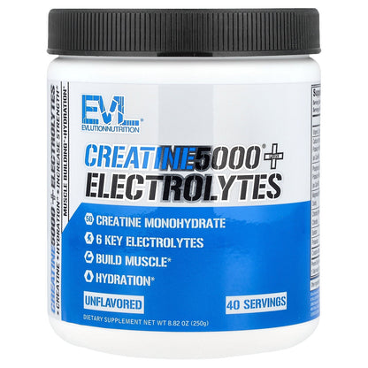 EVLution Nutrition, Creatine5000® Plus Electrolytes, Unflavored, 8.82 oz (250 g)