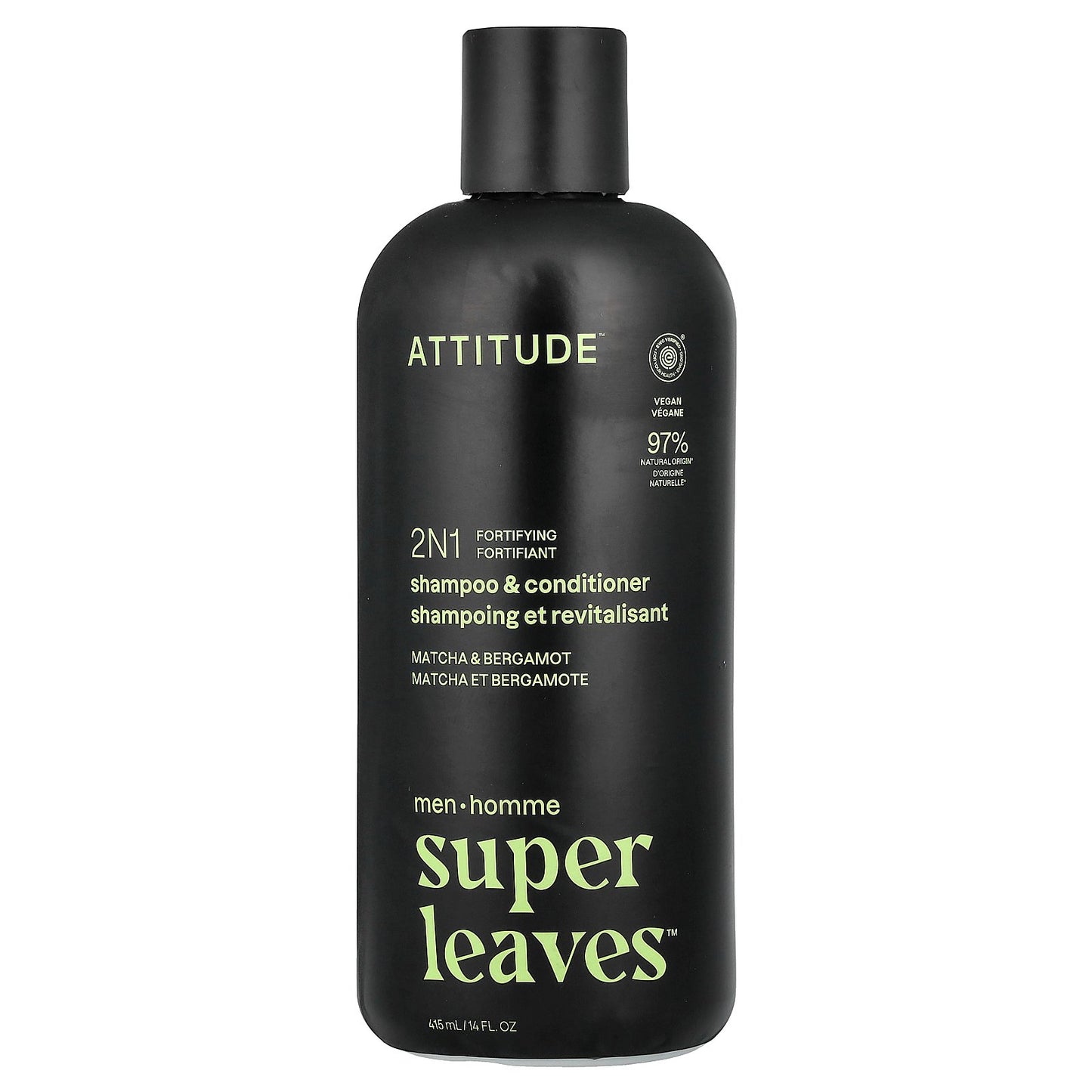 ATTITUDE, Super Leaves™, 2N1 Fortifying Shampoo & Conditioner, For Men, Matcha & Bergamot, 14 fl oz (415 ml)