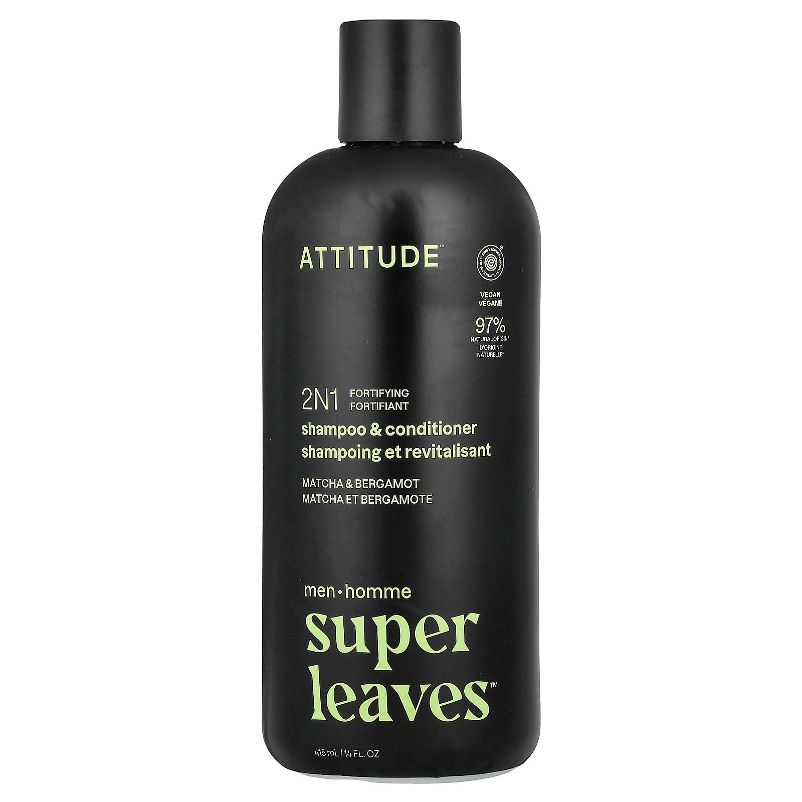 ATTITUDE, Super Leaves™, 2N1 Fortifying Shampoo & Conditioner, For Men, Matcha & Bergamot, 14 fl oz (415 ml)
