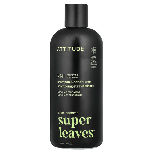 ATTITUDE, Super Leaves™, 2N1 Fortifying Shampoo & Conditioner, For Men, Matcha & Bergamot, 14 fl oz (415 ml)