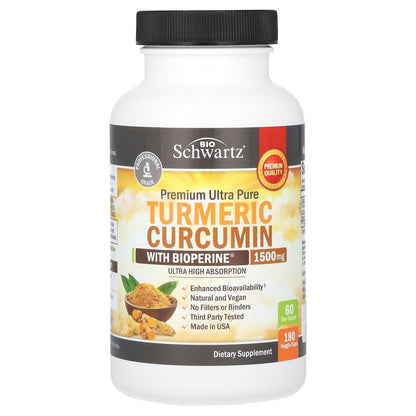 BioSchwartz, Premium Ultra Pure, Turmeric Curcumin With Bioperine, 1,500 mg, 180 Veggie Caps (500 mg Per Capsule)