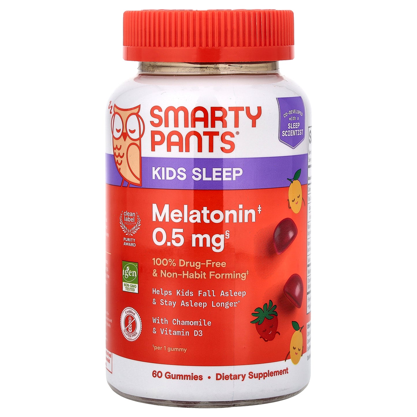 SmartyPants, Kids Sleep, Melatonin Gummies, Strawberry Mango, 60 Gummies