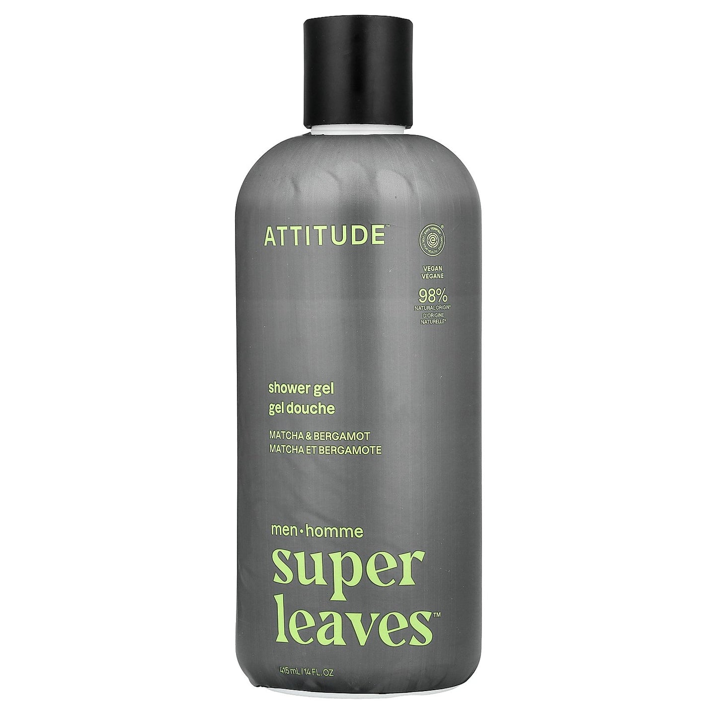 ATTITUDE, Super Leaves™, Shower Gel, For Men, Matcha & Bergamot, 14 fl oz (415 ml)