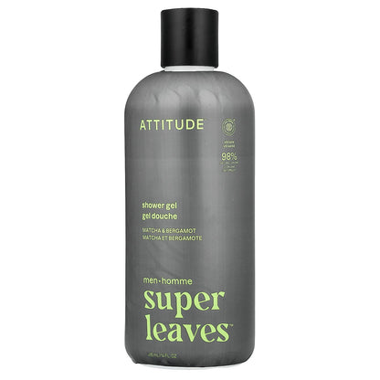 ATTITUDE, Super Leaves™, Shower Gel, For Men, Matcha & Bergamot, 14 fl oz (415 ml)