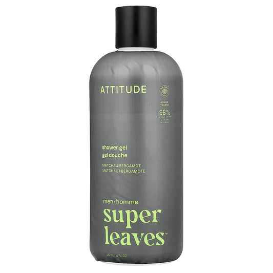 ATTITUDE, Super Leaves™, Shower Gel, For Men, Matcha & Bergamot, 14 fl oz (415 ml)