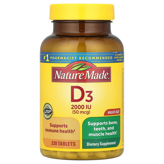 Nature Made, Vitamin D3, 50 mcg (2000 IU), 220 Tablets