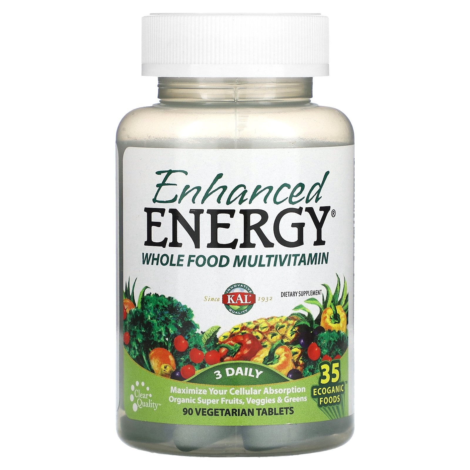 KAL, Enhanced Energy, Whole Food Multivitamin, 90 Vegetarian Tablets