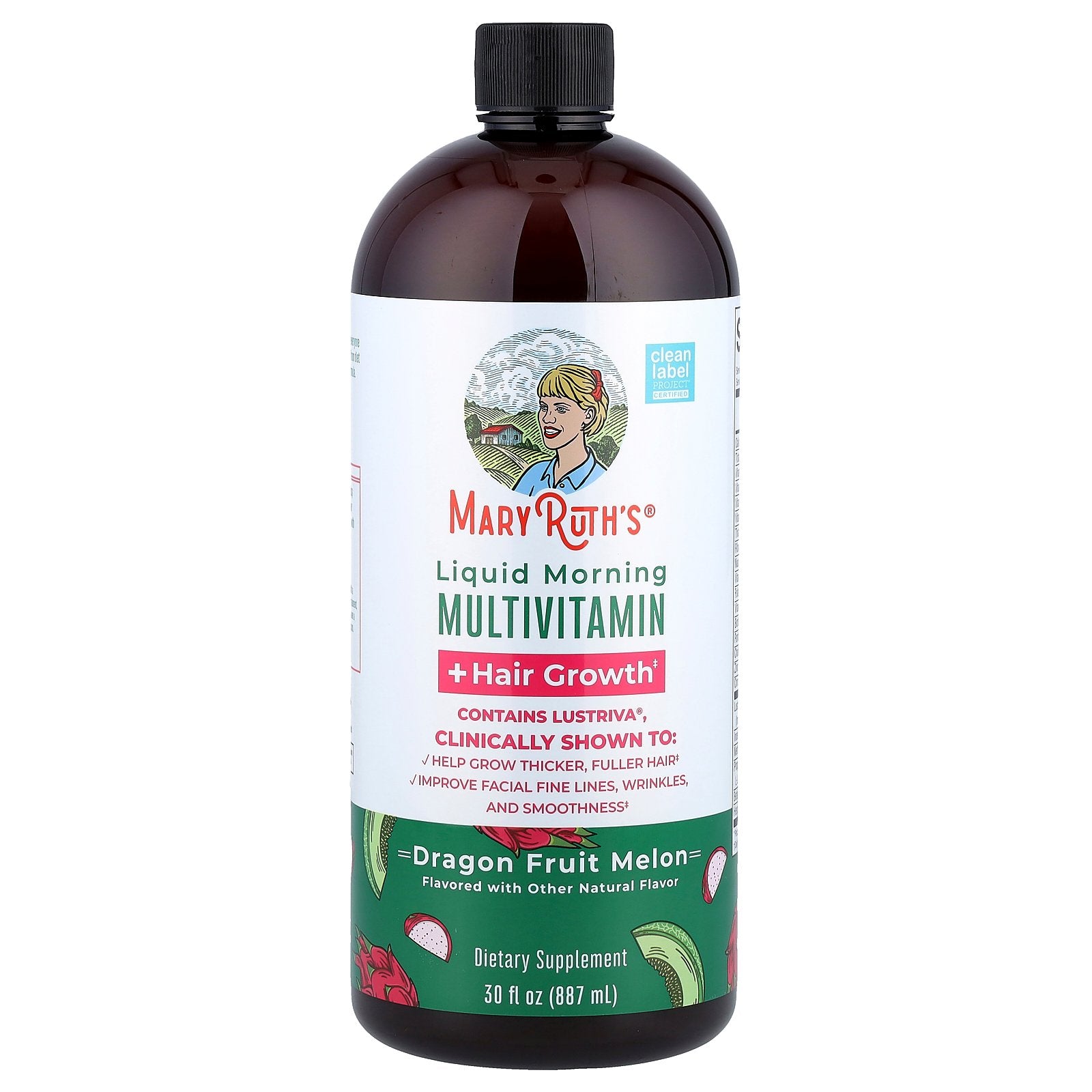 MaryRuth's, Liquid Morning Multivitamin + Hair Growth, Dragon Fruit Melon, 30 fl oz (887 ml)