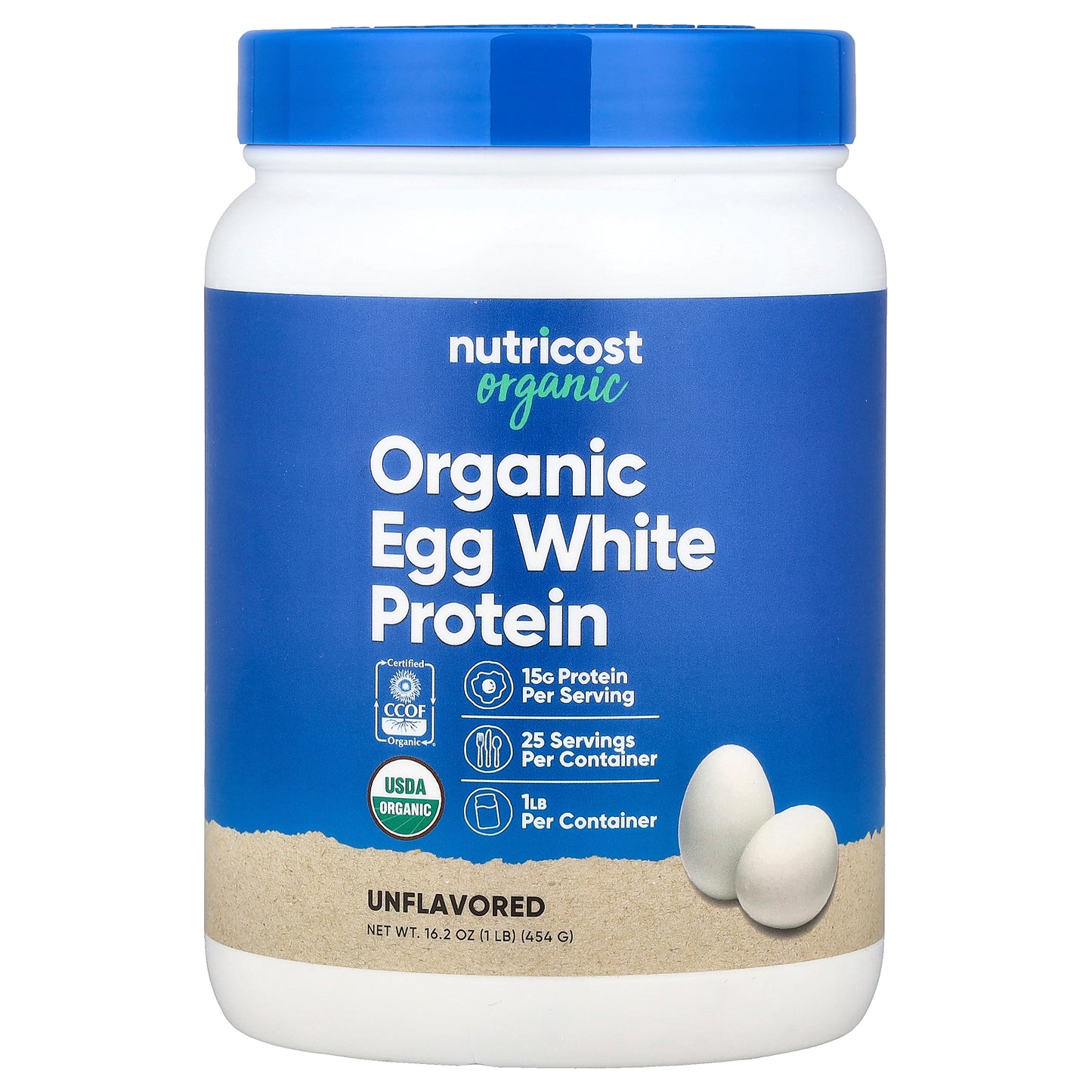 Nutricost, Organic Egg White Protein, Unflavored, 1 lb (454 g)