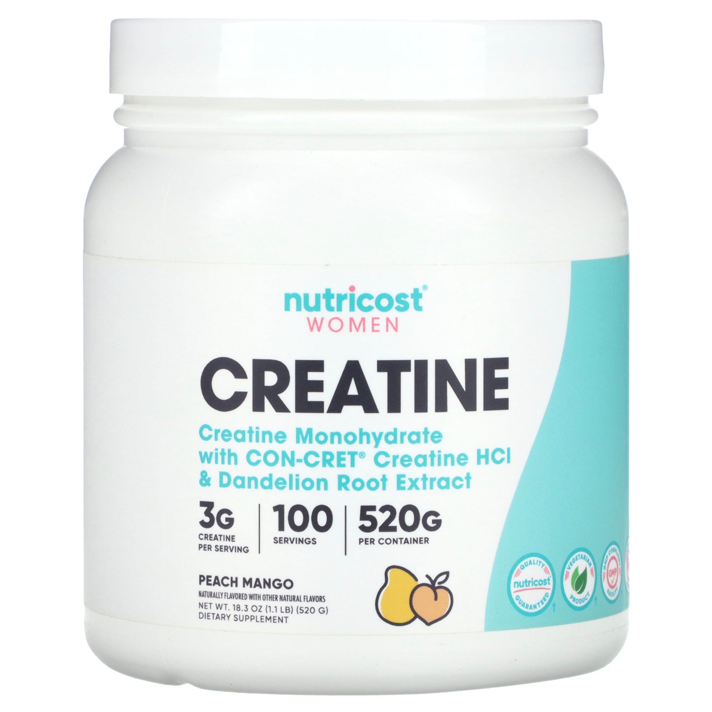 Nutricost, Women, Creatine, Peach Mango, 1.1 lb (520 g)