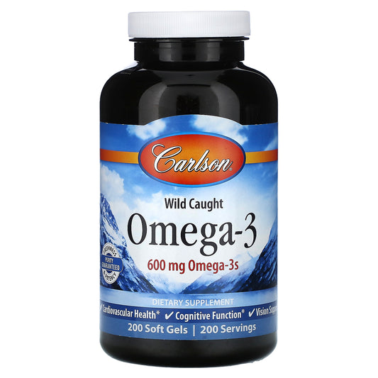 Carlson, Wild Caught Omega-3, 600 mg, 200 Soft Gels