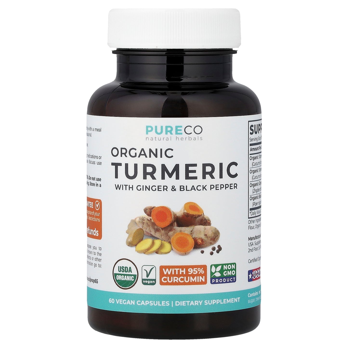 Pure Co., Organic Turmeric with Ginger & Black Pepper, 60 Vegan Capsules