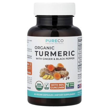 Pure Co., Organic Turmeric with Ginger & Black Pepper, 60 Vegan Capsules