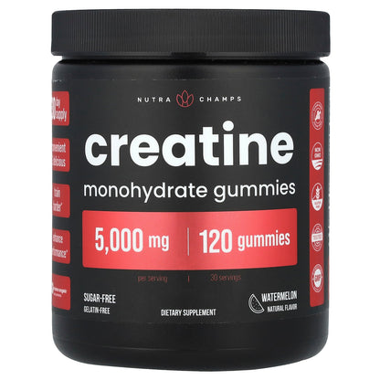 NutraChamps, Creatine Monohydrate Gummies, Watermelon, 120 Gummies (1,250 mg per Gummy)