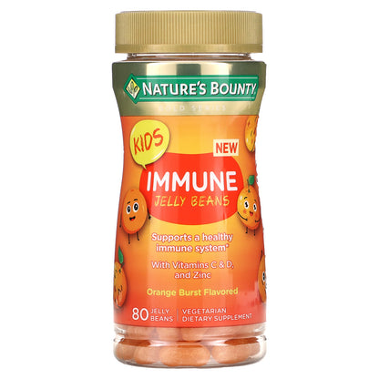 Nature's Bounty, Kid's Immune Jelly Beans, With Vitamins C & D, and Zinc, Orange, 80 Jelly Beans