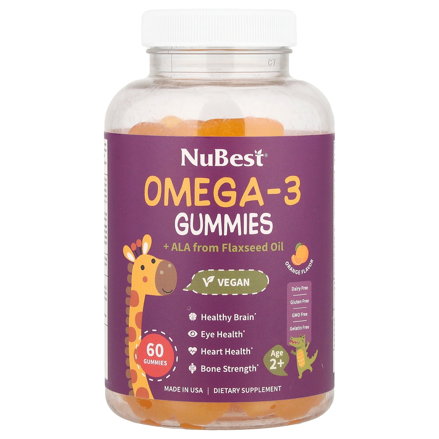 NuBest, Omega-3 Gummies + ALA from Flaxseed Oil, Age 2+, Orange, 60 Gummies