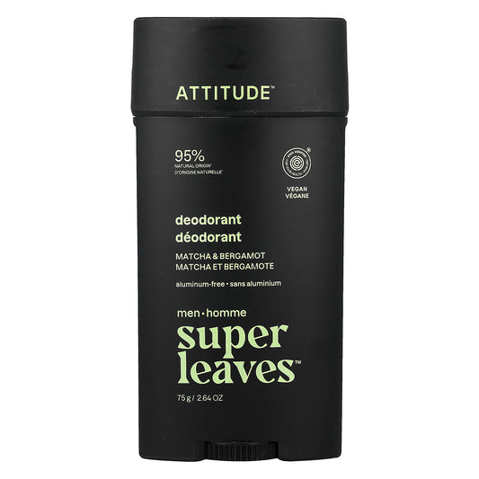 ATTITUDE, Super Leaves™, Aluminum-Free Deodorant, For Men, Matcha & Bergamot, 2.64 oz (75 g)