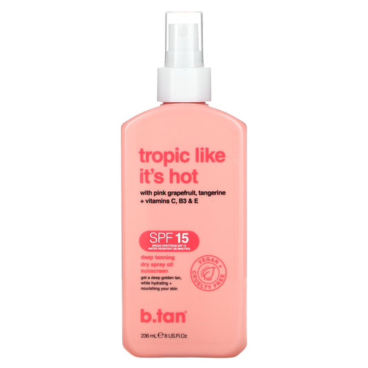 b.tan, Tropic Like It's Hot, Deep Tanning Dry Spray Oil Sunscreen, SPF 15, 8 fl oz (236 ml)