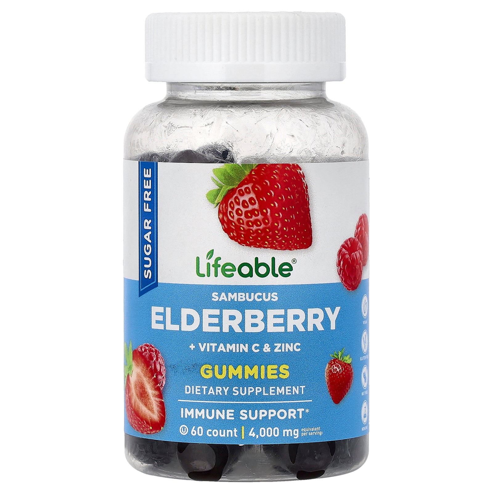 Lifeable, Sambucus Elderberry Gummies, Berry, 60 Gummies